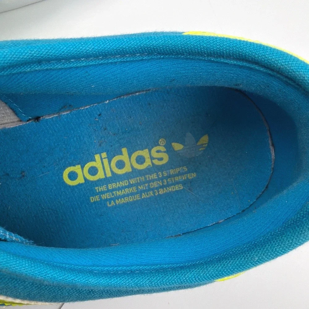 Adidas Seeley Canvas Sneakers Teal Neon Yellow Stripe Low Top Men's Size 11